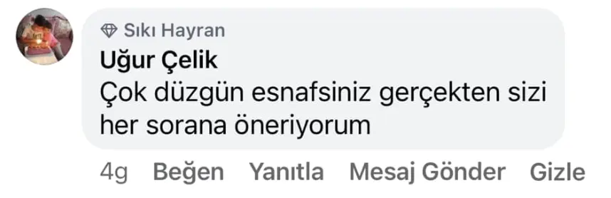 Müşteri referansı - Facebook yorum 2