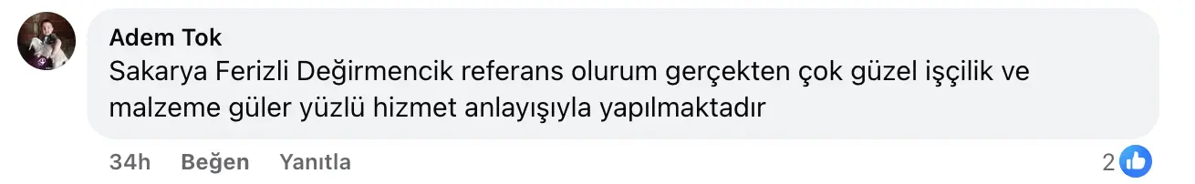 Müşteri referansı - Facebook yorum 6